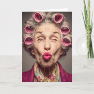 Playful Glamour in Pink Curlers Card