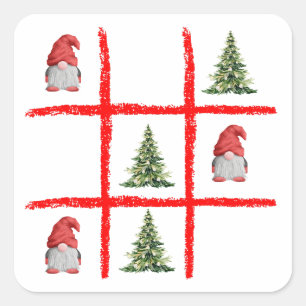 Playful Gnome Christmas Tic Tac Toe Card Square Sticker