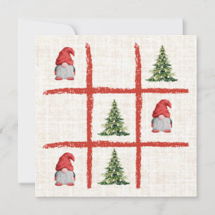 Playful Gnome Tie Tok - Christmas Trees Linen Holiday Card