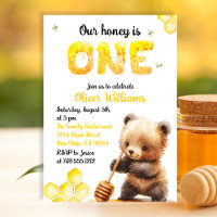 Playful Golden Bee-Themed Bear One Year Birthday