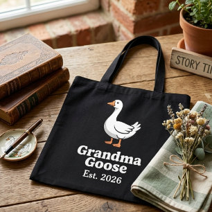 Playful Grandma Goose Est Year Cute Goose Caracter Tote Bag