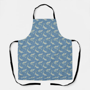 Playful Green Alligator Paisley on Blue Apron