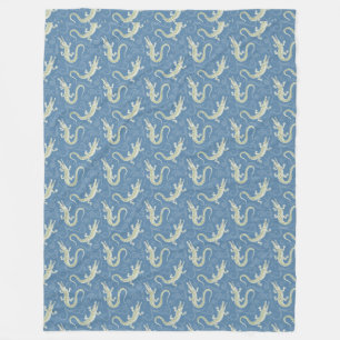 Playful Green Alligator Paisley on Blue Fleece Blanket