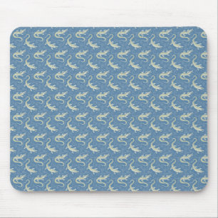 Playful Green Alligator Paisley on Blue Mouse Pad