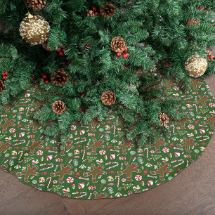 Playful Green Festive Gingerbread Candy Pattern Brushed Polyester Tree Skirt