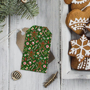 Playful Green Festive Gingerbread Candy Pattern Gift Tags