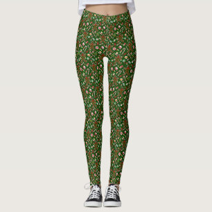 Playful Green Festive Gingerbread Candy Pattern Leggings