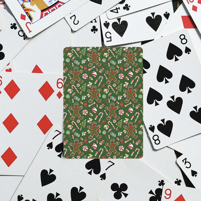 Playful Green Festive Gingerbread Candy Pattern Playing Cards (Creator Uploaded)