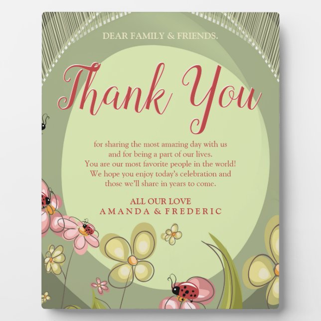 Playful Green & Lady-bird Thank You Plaque (Front)