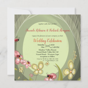 Playful Green & Lady-bird wedding Invitation