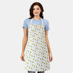 Playful Green Olives, Hearts, & Initials Pattern Apron
