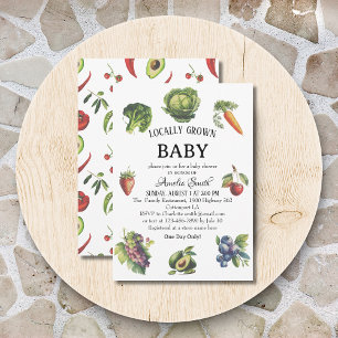 Playful Green Retro Organic Locally Grown Baby Sho Invitation