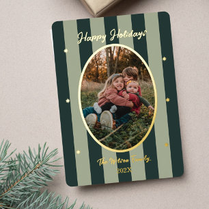 Playful Green Striped Photo Holiday Card