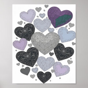 Playful Grey HEARTS OF LOVE Slogan Design Poster