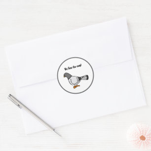 Playful Grey Pigeon Cartoon New Address Postcard Classic Round Sticker