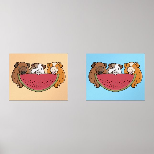 Playful Guinea Pigs and Watermelon Illustration (Front)
