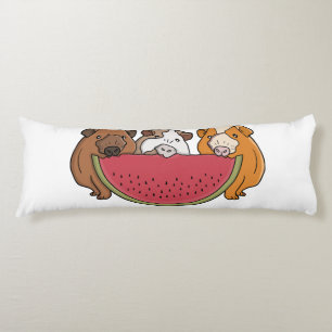 Playful Guinea Pigs and Watermelon Illustration Body Cushion