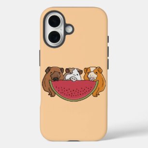 Playful Guinea Pigs and Watermelon Illustration iPhone 16 Case