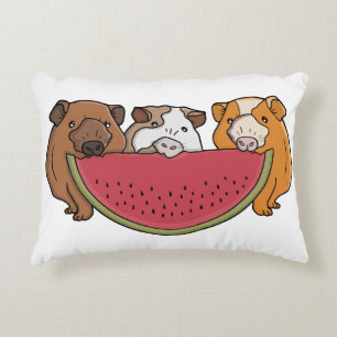 Playful Guinea Pigs and Watermelon Illustration Decorative Cushion