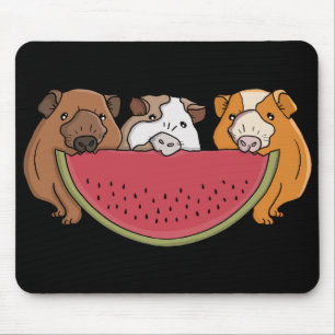 Playful Guinea Pigs and Watermelon Illustration Mouse Pad