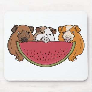 Playful Guinea Pigs and Watermelon Illustration Mouse Pad
