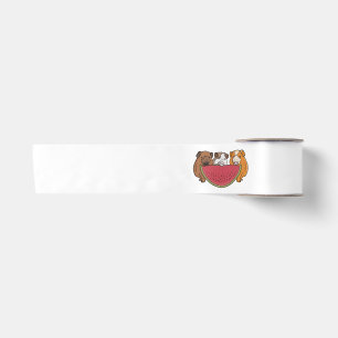 Playful Guinea Pigs and Watermelon Illustration Satin Ribbon