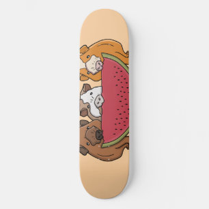 Playful Guinea Pigs and Watermelon Illustration Skateboard