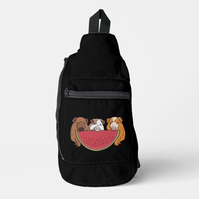 Playful Guinea Pigs and Watermelon Illustration Sling Bag (Front)
