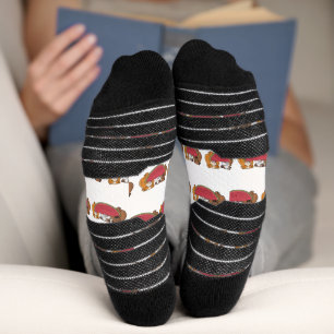 Playful Guinea Pigs and Watermelon Illustration Socks