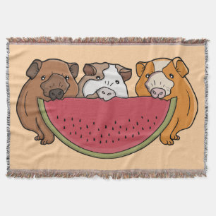 Playful Guinea Pigs and Watermelon Illustration Throw Blanket