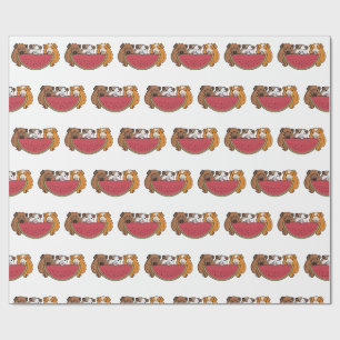 Playful Guinea Pigs and Watermelon Illustration Wrapping Paper