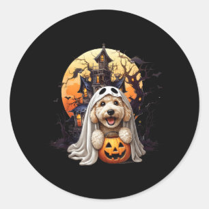Playful Halloween Doodle Dog Ghost Design Fun For Classic Round Sticker