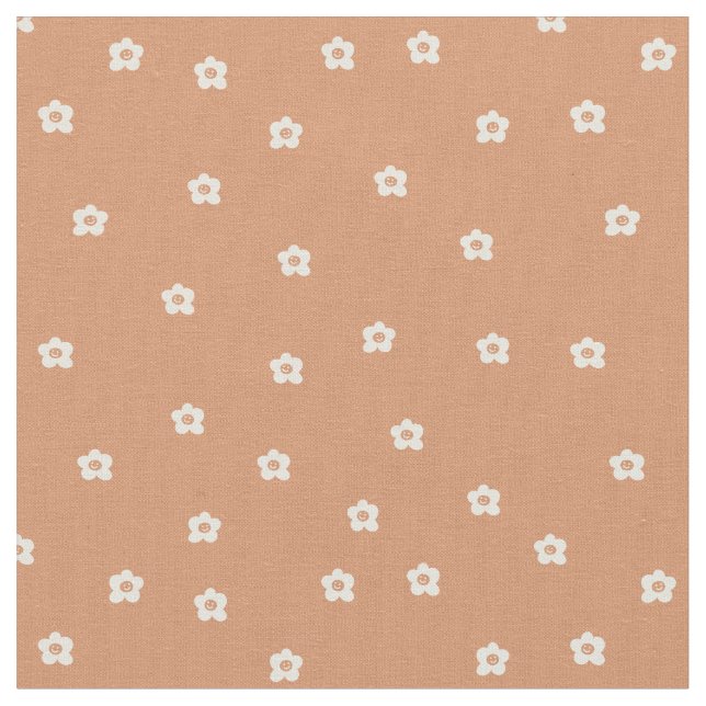 Playful Halloween flower pattern with retro smilin Fabric (Close Up)