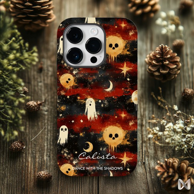 Playful Halloween Ghost Pattern with Name Quote Case-Mate iPhone Case (Creator Uploaded)