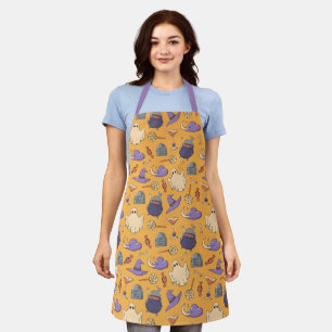 Playful Halloween Ghosts and Witches Pattern Apron