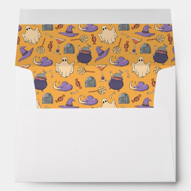 Playful Halloween Ghosts and Witches Pattern Envelope (Back (Bottom))