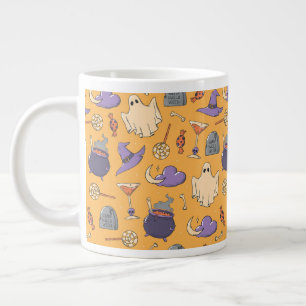 Playful Halloween Ghosts and Witches Pattern Large Coffee Mug