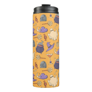 Playful Halloween Ghosts and Witches Pattern Thermal Tumbler