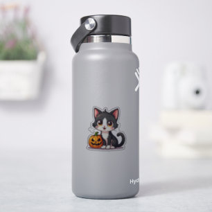 Playful Halloween Kitten – Black and White Chibi