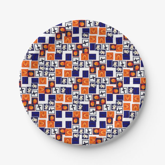 playful Halloween-themed pattern Paper Plate (Front)