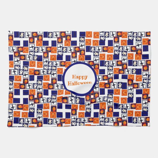 playful Halloween-themed pattern  Tea Towel (Horizontal)