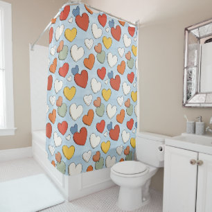 Playful Hand Drawn Heart Pattern Shower Curtain