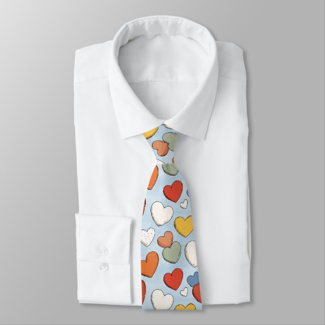 Playful Hand Drawn Heart Pattern Tie (Tied)