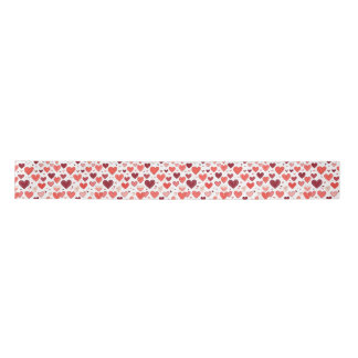 Playful hand drawn red hearts pattern on white  satin ribbon