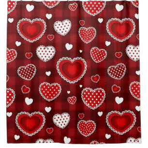 Playful Hand-Drawn Valentine Hearts Pattern (10) Shower Curtain