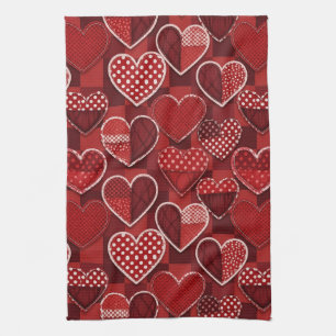 Playful Hand-Drawn Valentine Hearts Pattern (11) Tea Towel