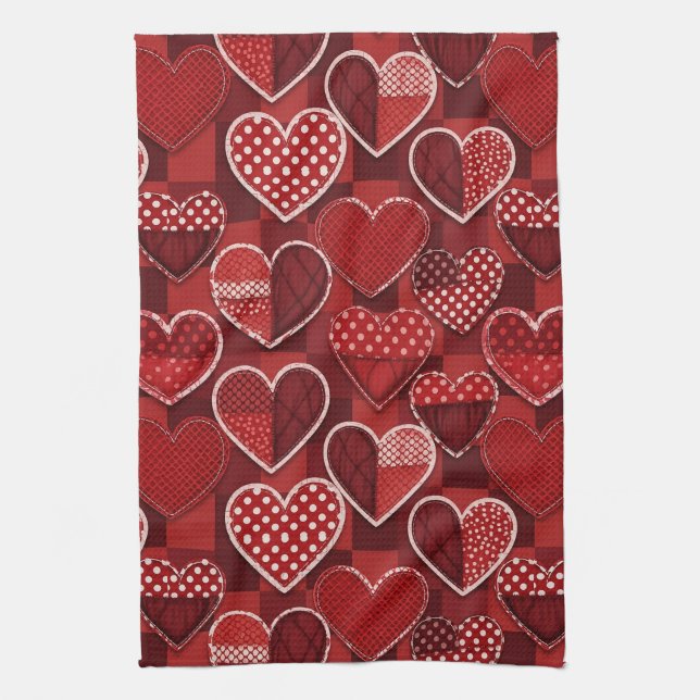 Playful Hand-Drawn Valentine Hearts Pattern (11) Tea Towel (Vertical)