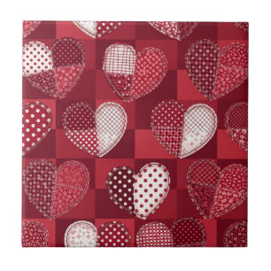 Playful Hand-Drawn Valentine Hearts Pattern (12) Ceramic Tile