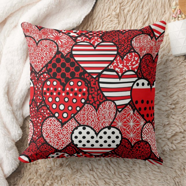 Playful Hand-Drawn Valentine Hearts Pattern (14) Cushion (Blanket)
