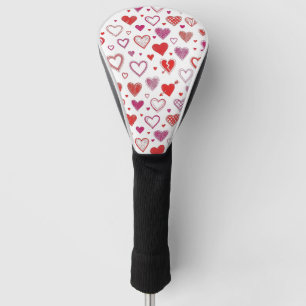 Playful Hand-Drawn Valentine Hearts Pattern (2) Golf Head Cover